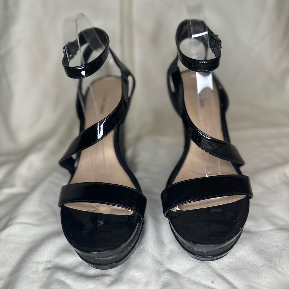 2/$25 Sz 10 Black Strappy Wedge Sandals